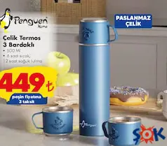 PENGUEN ÇELİK TERMOS 3 BARDAKLI fiyat ve kampanya bilgisi